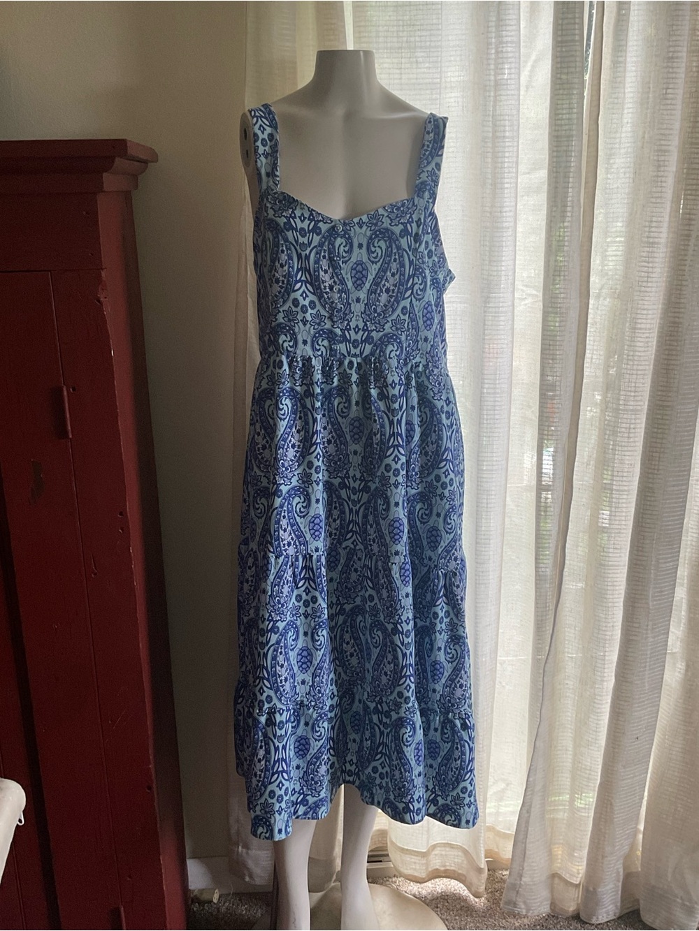 Simply Southern Blue Paisley Sea Turtle Summer Beach Coastal Dress L
